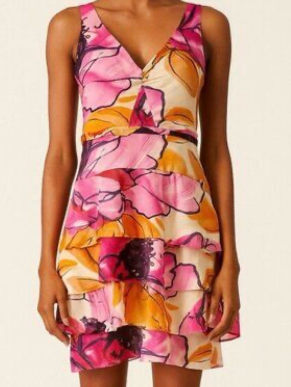 Anthropologie Moulinette soeurs silk floral Tiered V-Neck Dress size 12